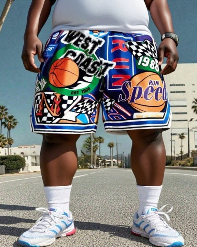 (L-10XL) Plus Size Men's Summer Sports Basketball Retro Street Breathable Casual Shorts