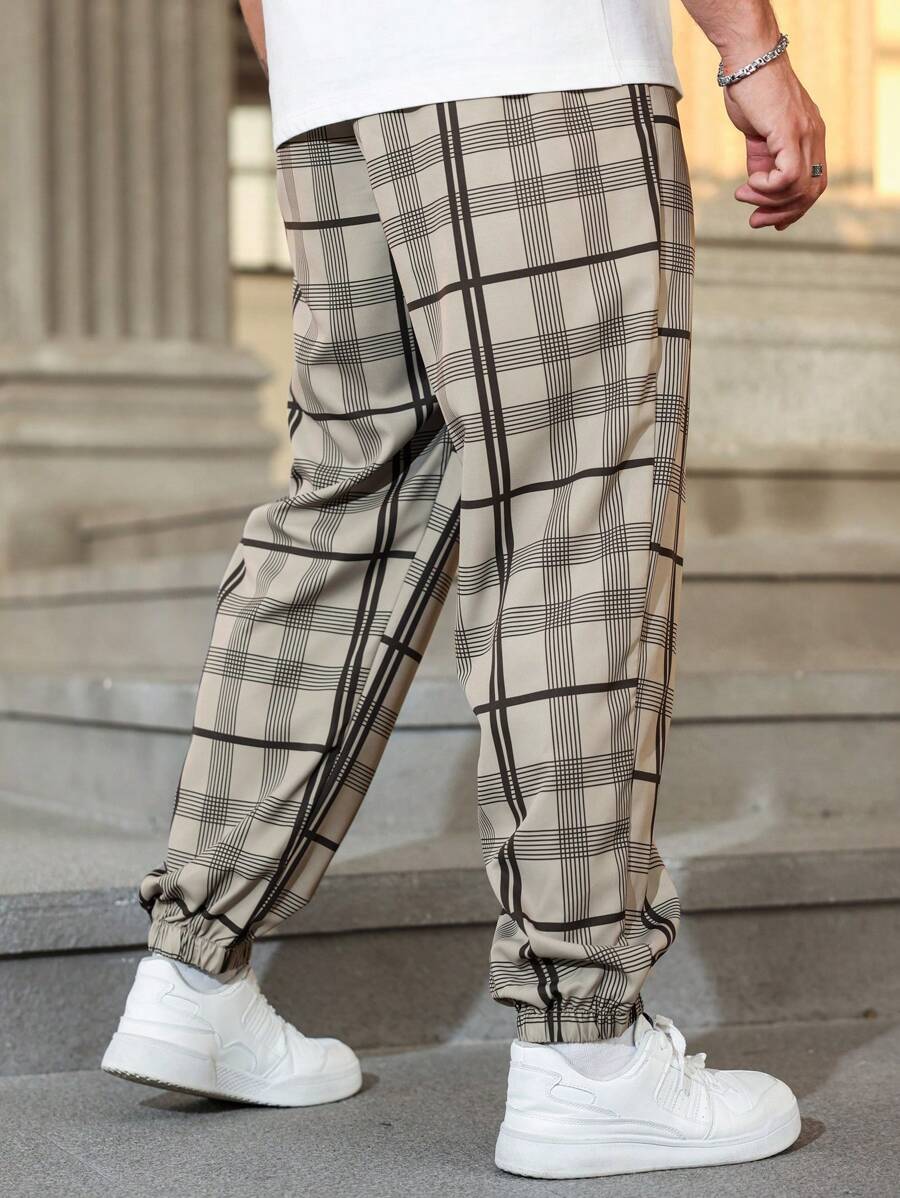 (L-10XL) Plus Size Men's Plaid Print Loose Casual Pants
