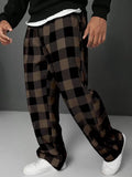 (L-10XL) Plus Size Men's Plaid Print Loose Straight Fit Casual Pants