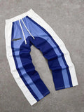 (L-10XL) Plus Size Men's Contrast Color Letter Print Loose Straight Fit Casual Pants