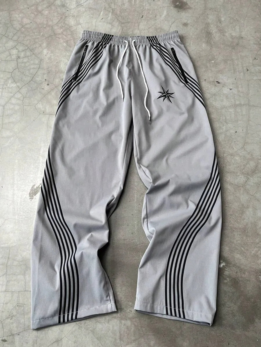 (L-10XL) Plus Size Men's Casual Loose Colorblock Striped Print Long Pants