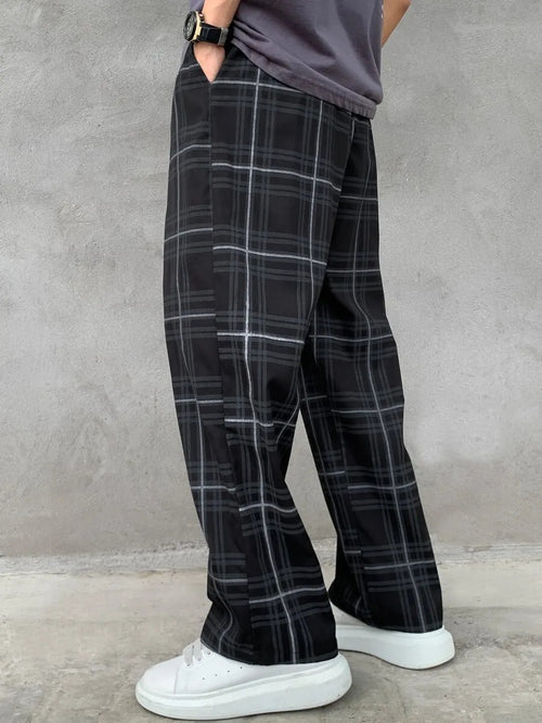 (L-10XL) Plus Size Men's Casual Loose Plaid Long Pants