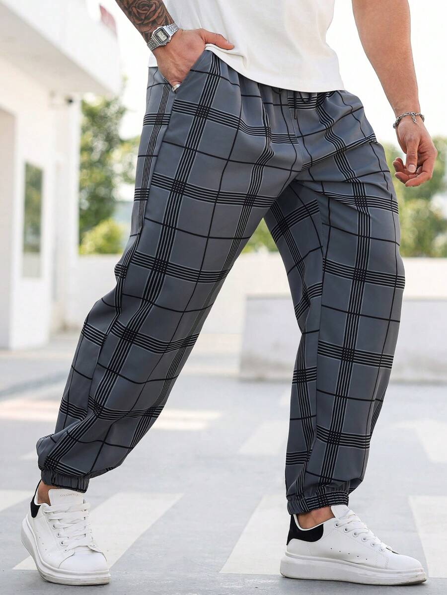 (L-10XL) Plus Size Men's Plaid Casual Jogger Pants