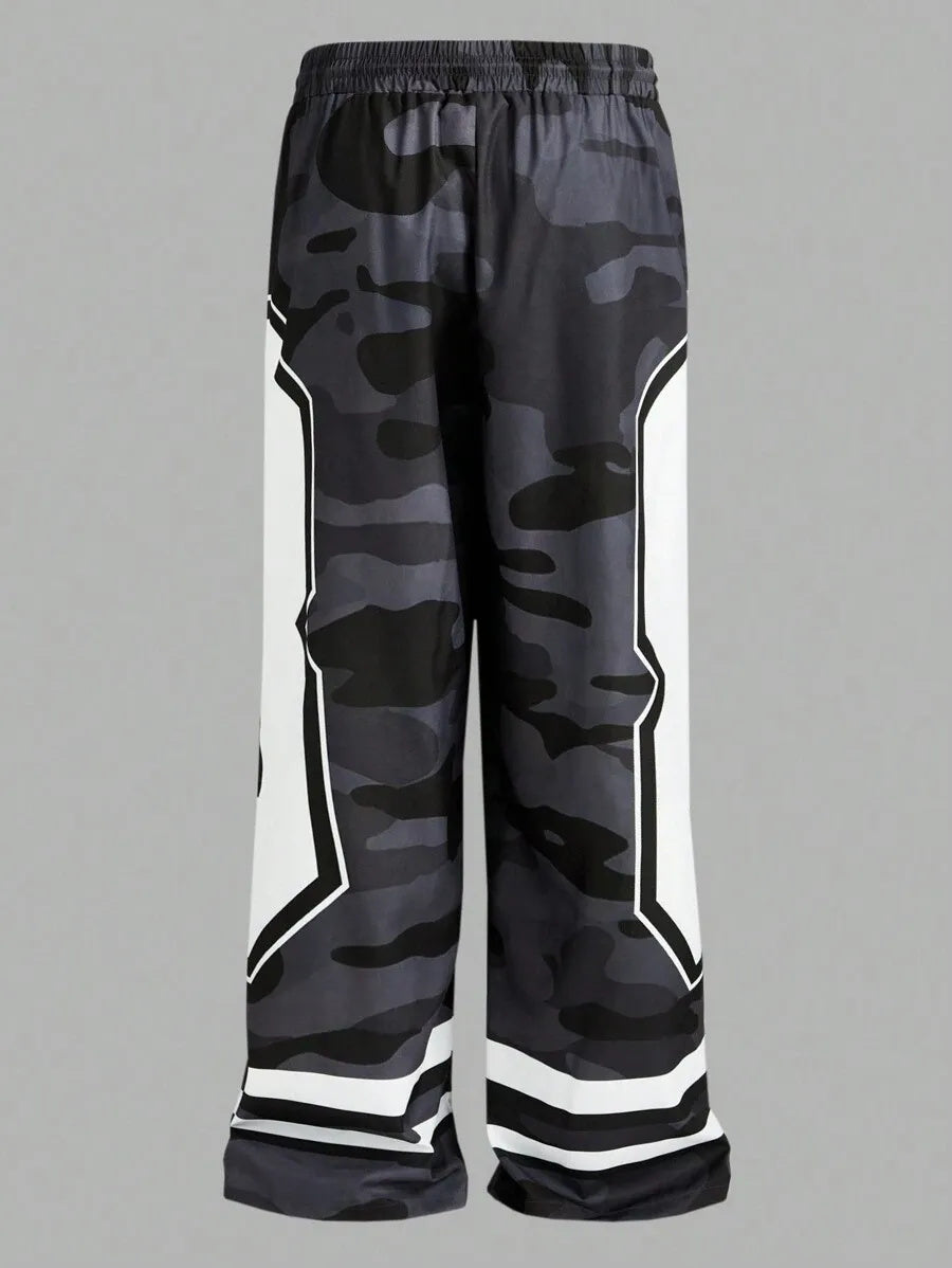 (L-10XL) Plus Size Men's Loose Casual Numeric Print Long Pants