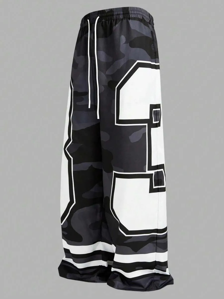 (L-10XL) Plus Size Men's Loose Casual Numeric Print Long Pants