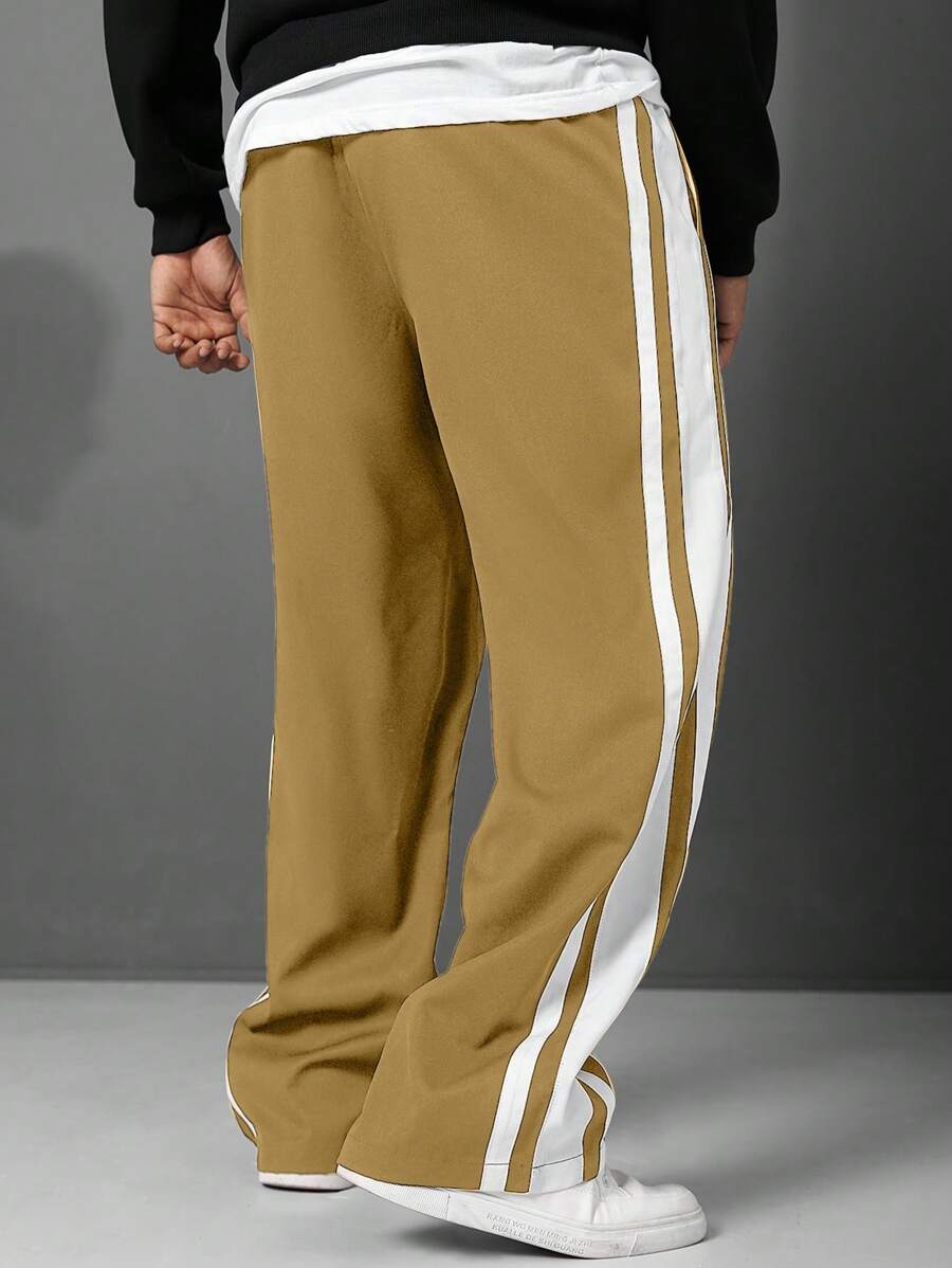 (L-10XL) Plus Size Men's Side Stripe Drawstring Waist Loose Pants