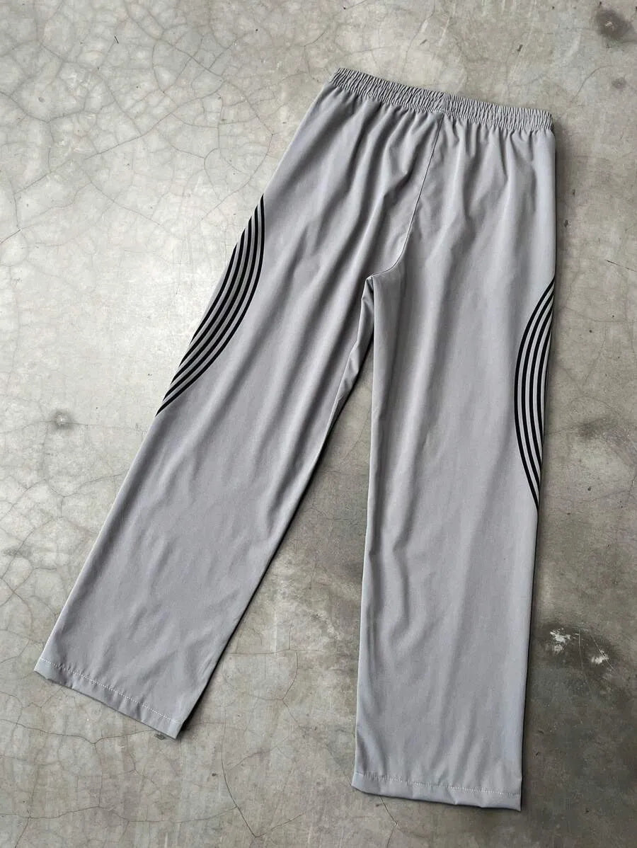 (L-10XL) Plus Size Men's Casual Loose Colorblock Striped Print Long Pants