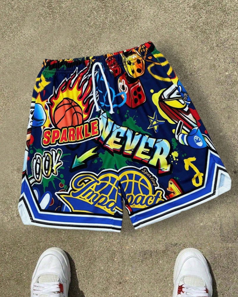 (L-10XL) Plus Size Men's Summer Sports Basketball Retro Street Breathable Casual Shorts