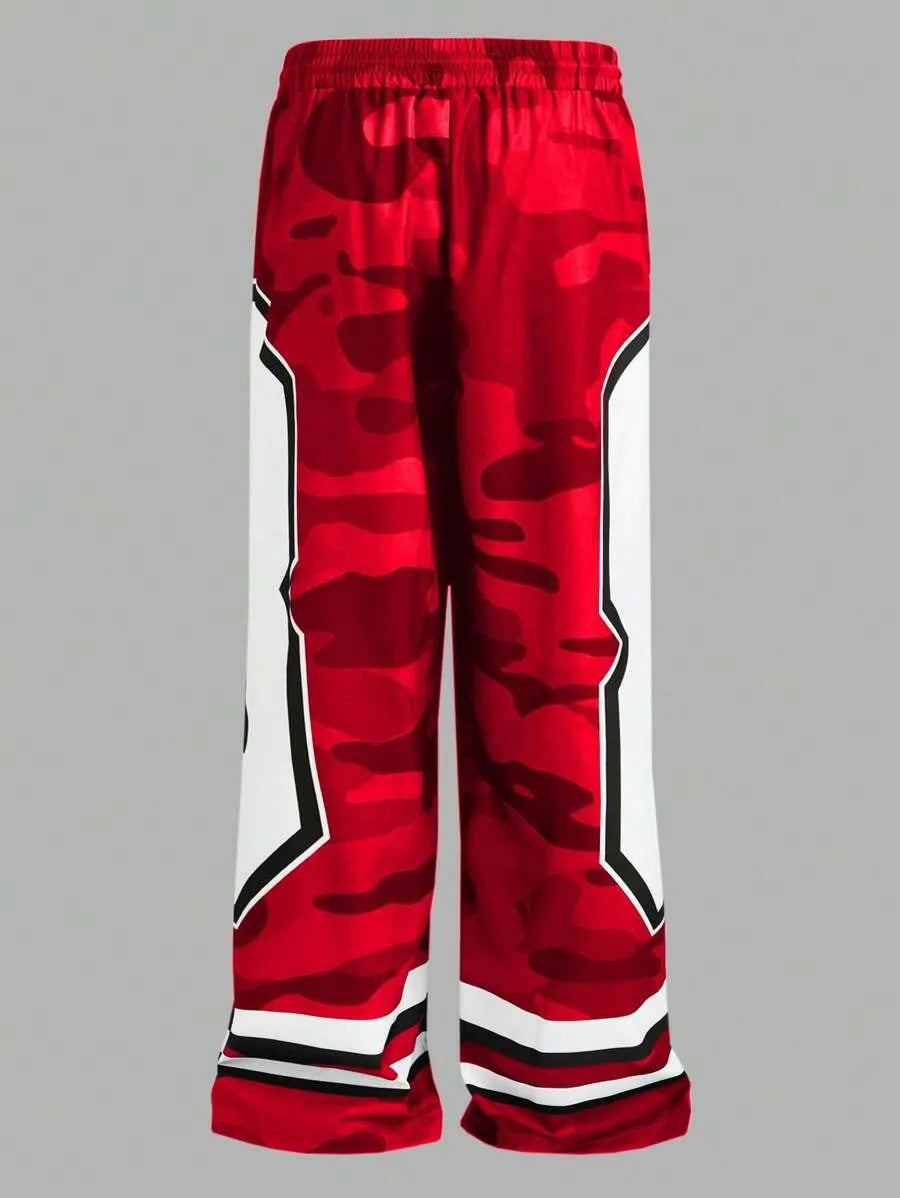 (L-10XL) Plus Size Men's Loose Casual Numeric Print Long Pants