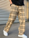 (L-10XL) Plus Size Men's Casual Loose Plaid Long Pants