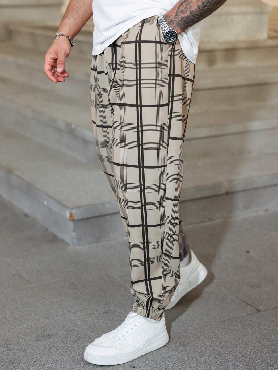 (L-10XL) Plus Size Men's Plaid Print Loose Casual Pants