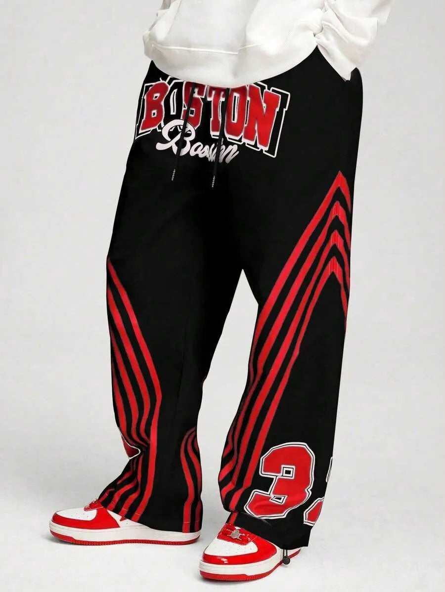 (L-10XL) Plus Size Men's Casual Simple Letter Print Long Pants