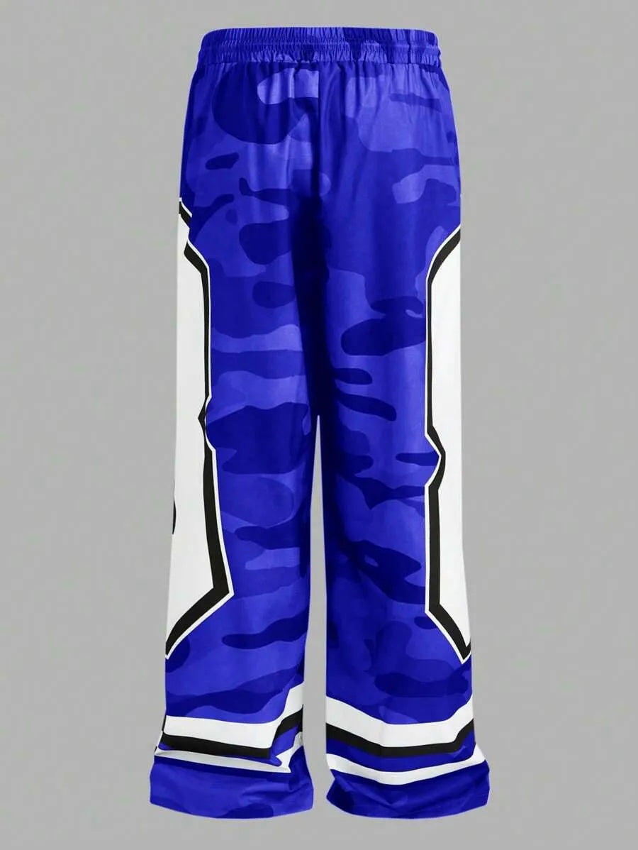 (L-10XL) Plus Size Men's Loose Casual Numeric Print Long Pants