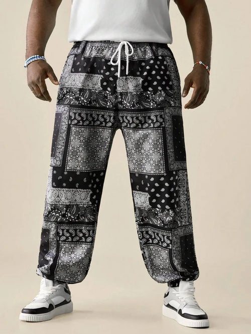 (L-10XL) Plus Size Men's Cashew Flower Print Loose Straight Fit Casual Pants