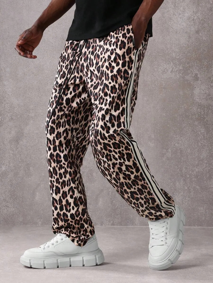 (L-10XL) Plus Size Men's Casual Leopard Printed Long Pants