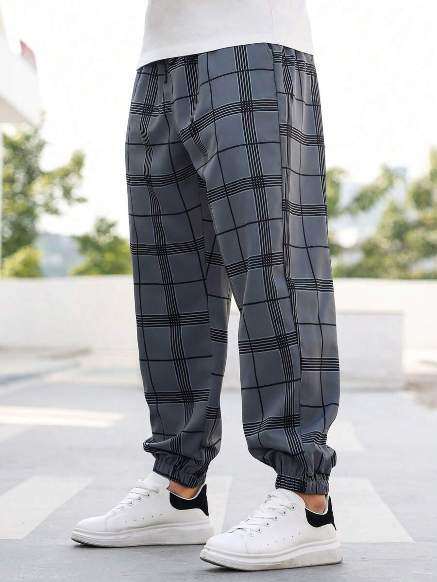 (L-10XL) Plus Size Men's Plaid Casual Jogger Pants
