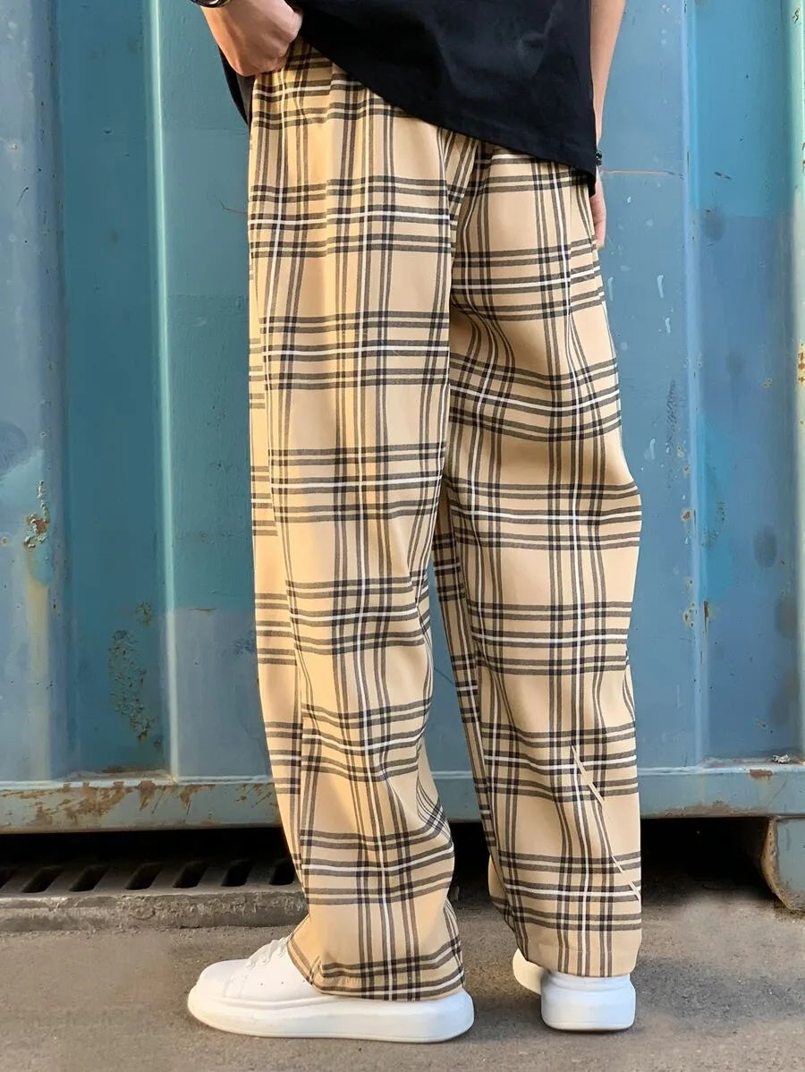 (L-10XL) Plus Size Men's Casual Loose Plaid Long Pants
