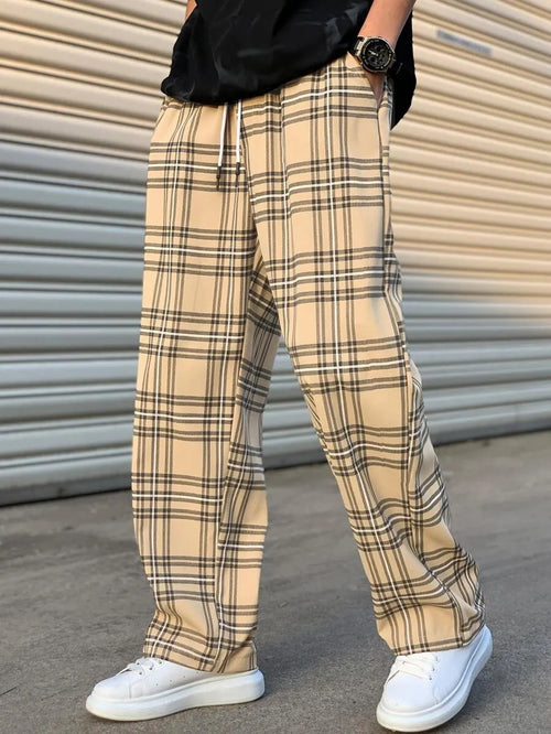 (L-10XL) Plus Size Men's Casual Loose Plaid Long Pants