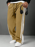 (L-10XL) Plus Size Men's Side Stripe Drawstring Waist Loose Pants