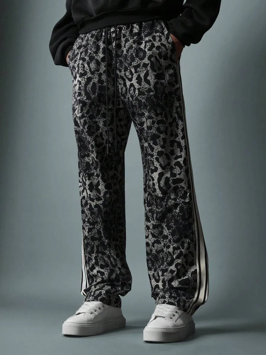 (L-10XL) Plus Size Men's Casual Leopard Printed Long Pants