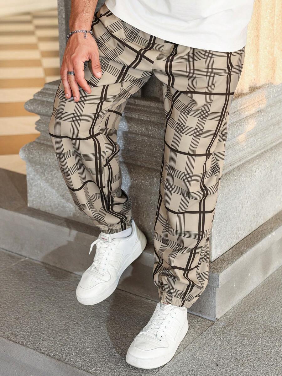 (L-10XL) Plus Size Men's Plaid Print Loose Casual Pants