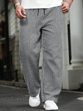 (L-10XL) Plus Size Men's Drawstring Waist Striped Straight Loose Casual Pants