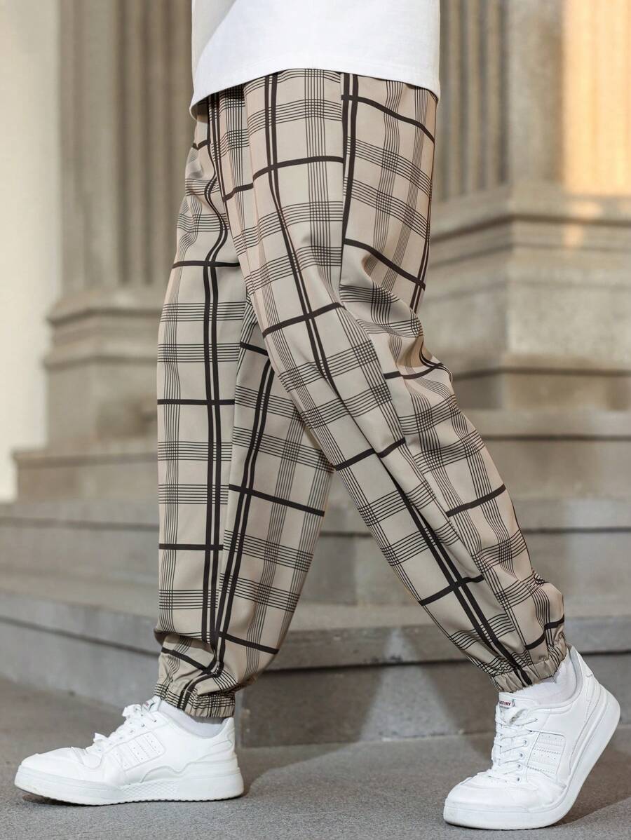 (L-10XL) Plus Size Men's Plaid Print Loose Casual Pants