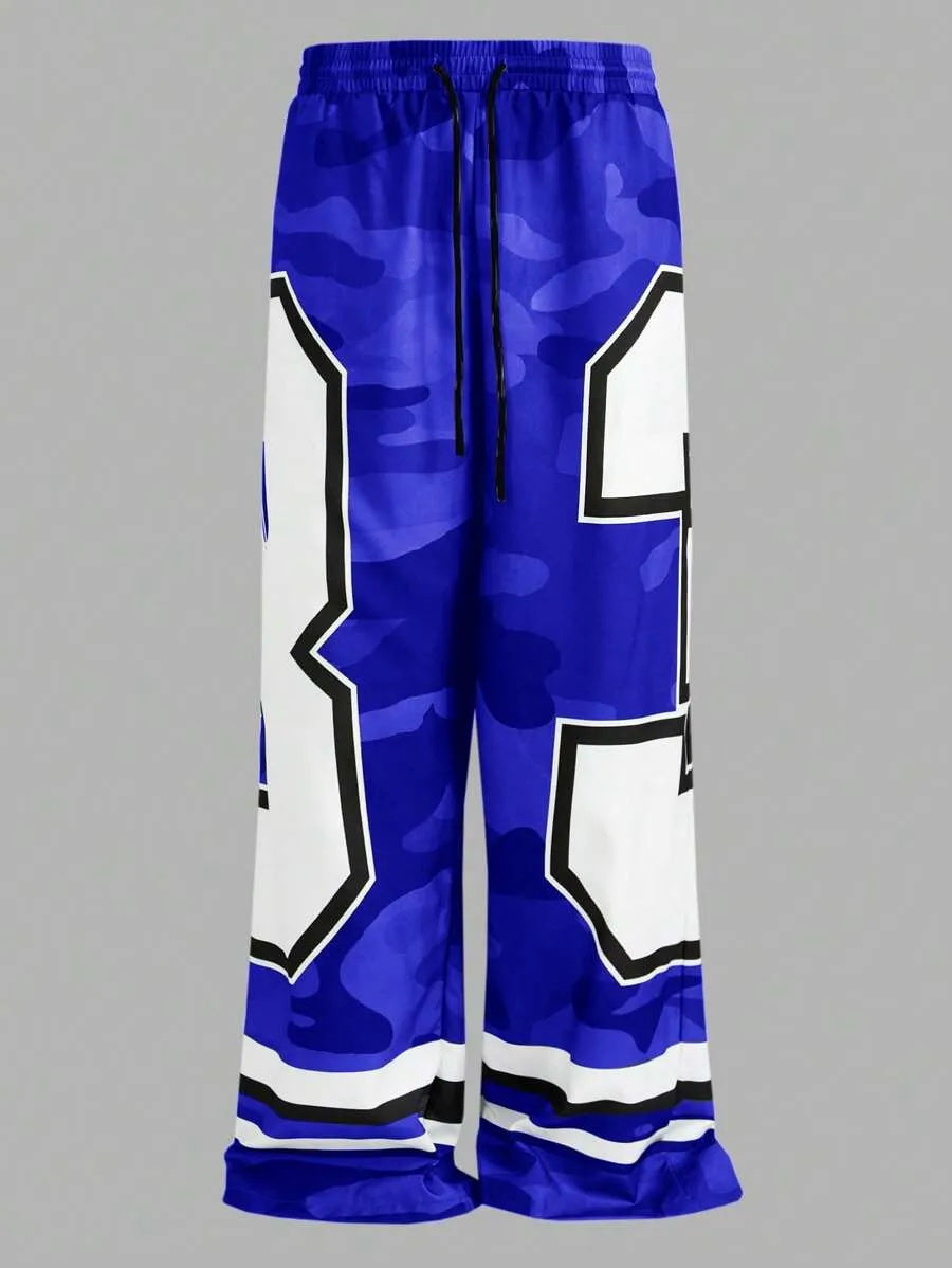 (L-10XL) Plus Size Men's Loose Casual Numeric Print Long Pants