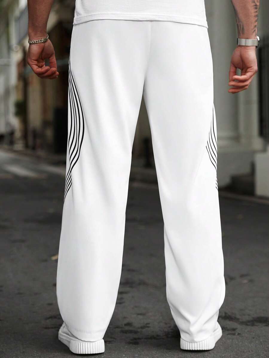 (L-10XL) Plus Size Men's Drawstring Waist Striped Loose Straight Leg Casual Pants