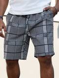 (L-10XL) Plus Size Men's Front Tie Pocket Plaid Simple Casual Shorts