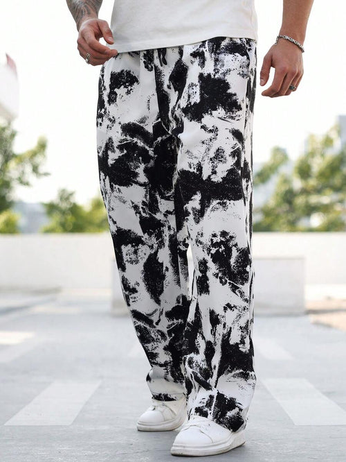 (L-10XL) Plus Size Men's Basic Front Tie Pocket Casual Straight Leg Pants