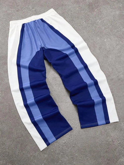 (L-10XL) Plus Size Men's Contrast Color Letter Print Loose Straight Fit Casual Pants