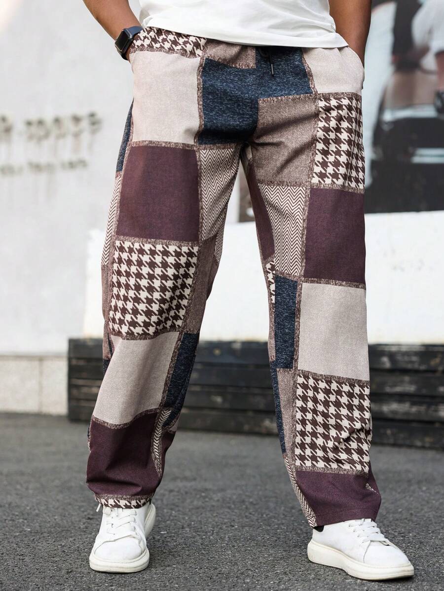 (L-10XL) Plus Size Men's Front Tie Pocket Casual Straight Leg Pants