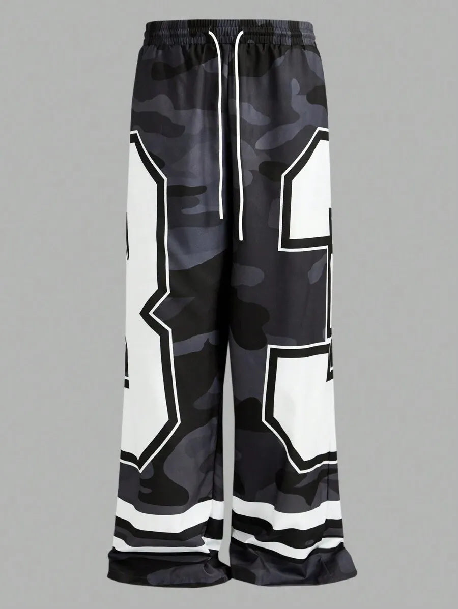 (L-10XL) Plus Size Men's Loose Casual Numeric Print Long Pants