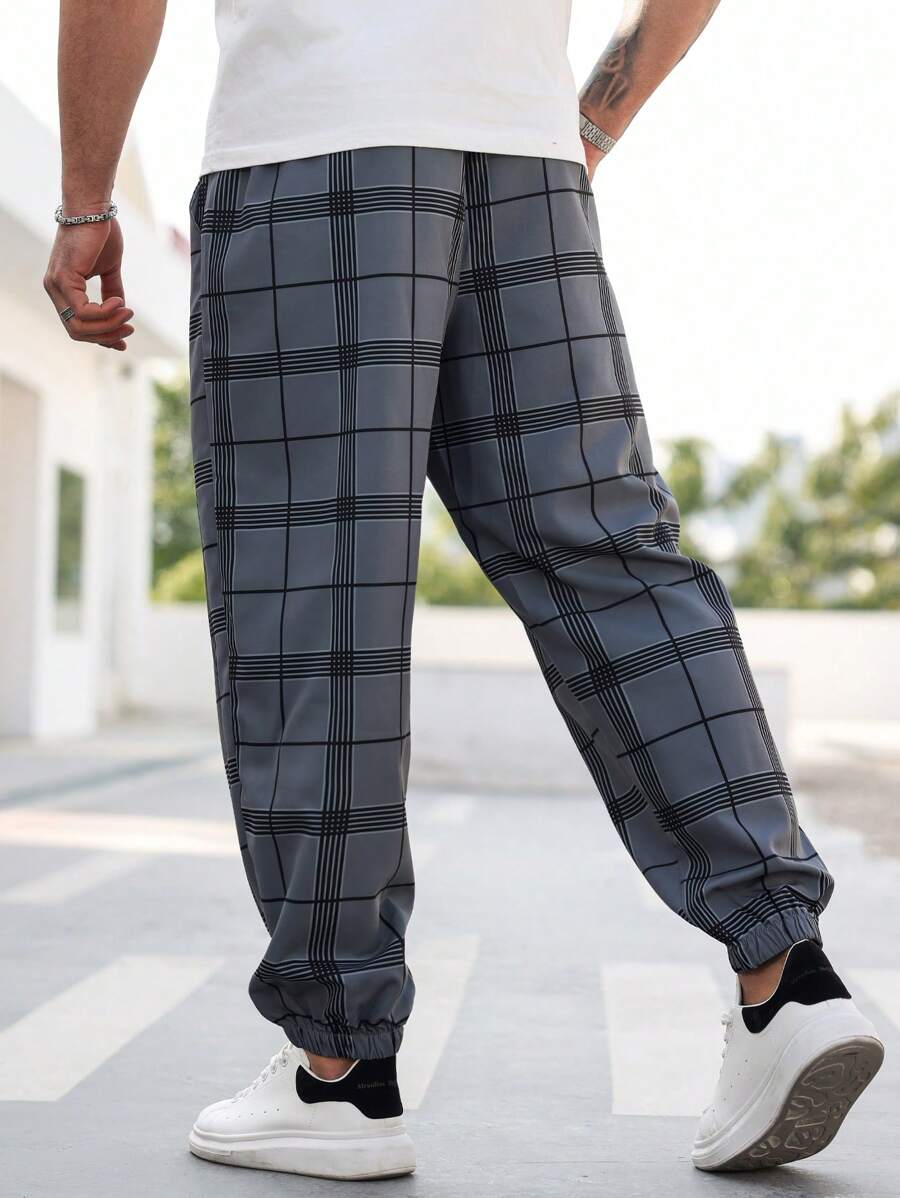 (L-10XL) Plus Size Men's Plaid Casual Jogger Pants