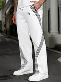 (L-10XL) Plus Size Men's Drawstring Waist Striped Loose Straight Leg Casual Pants