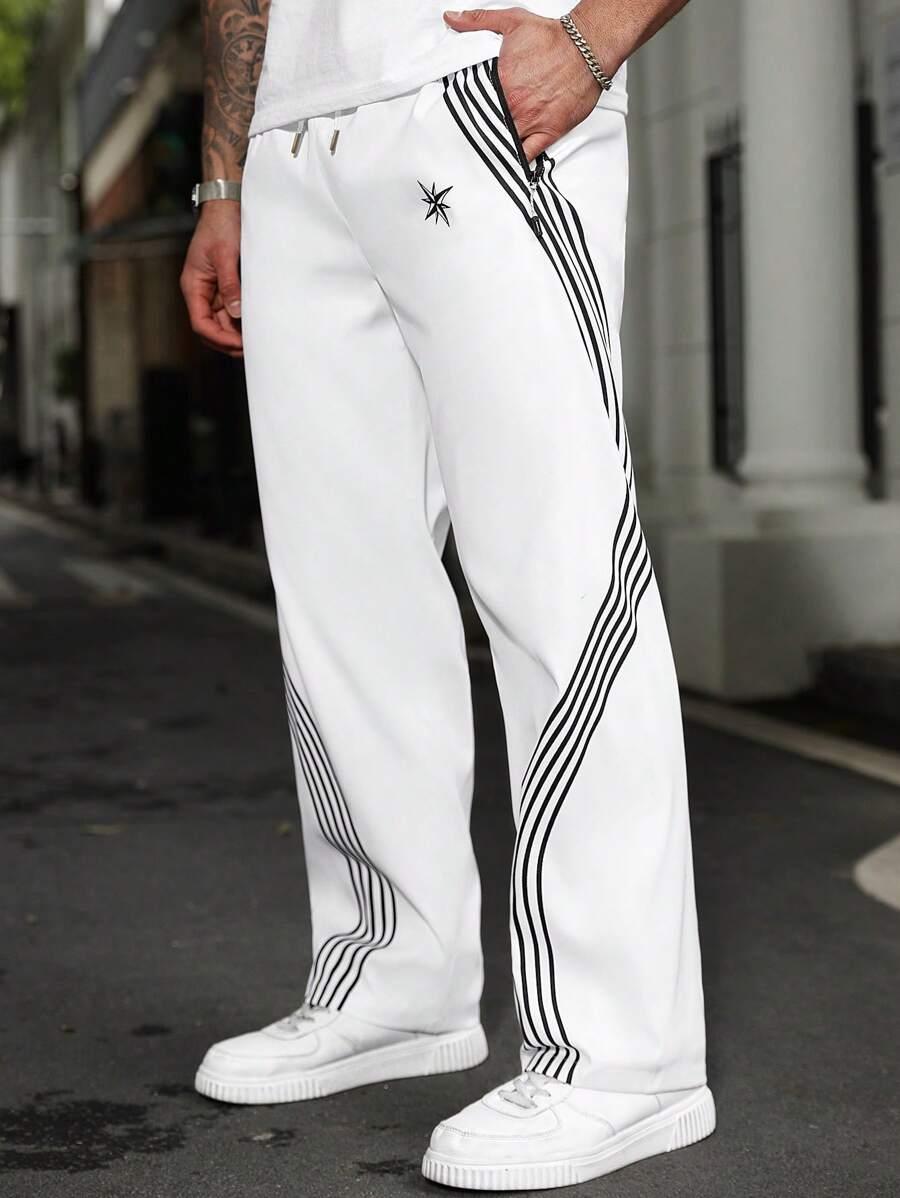 (L-10XL) Plus Size Men's Drawstring Waist Striped Loose Straight Leg Casual Pants