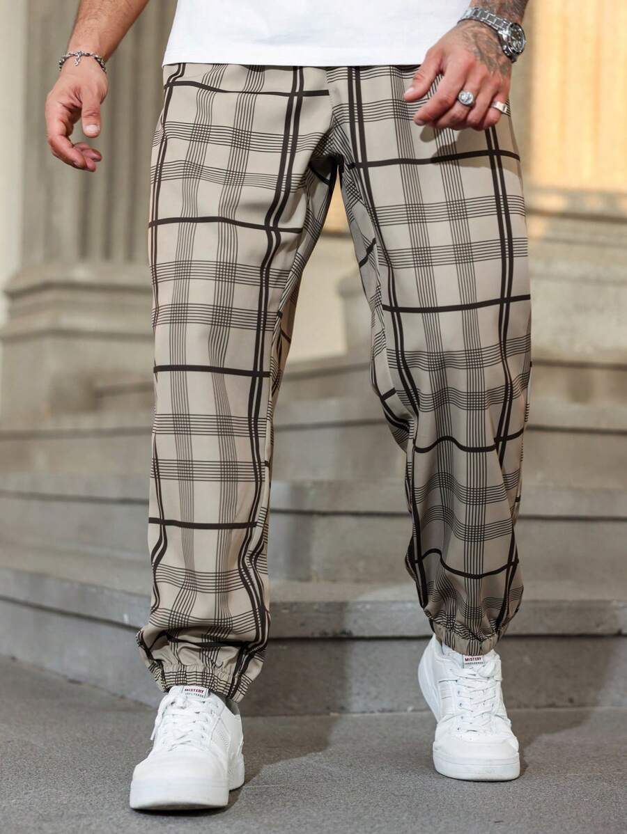 (L-10XL) Plus Size Men's Plaid Print Loose Casual Pants