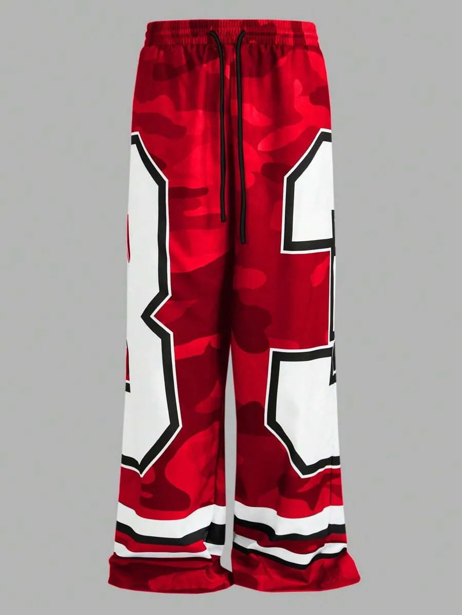 (L-10XL) Plus Size Men's Loose Casual Numeric Print Long Pants