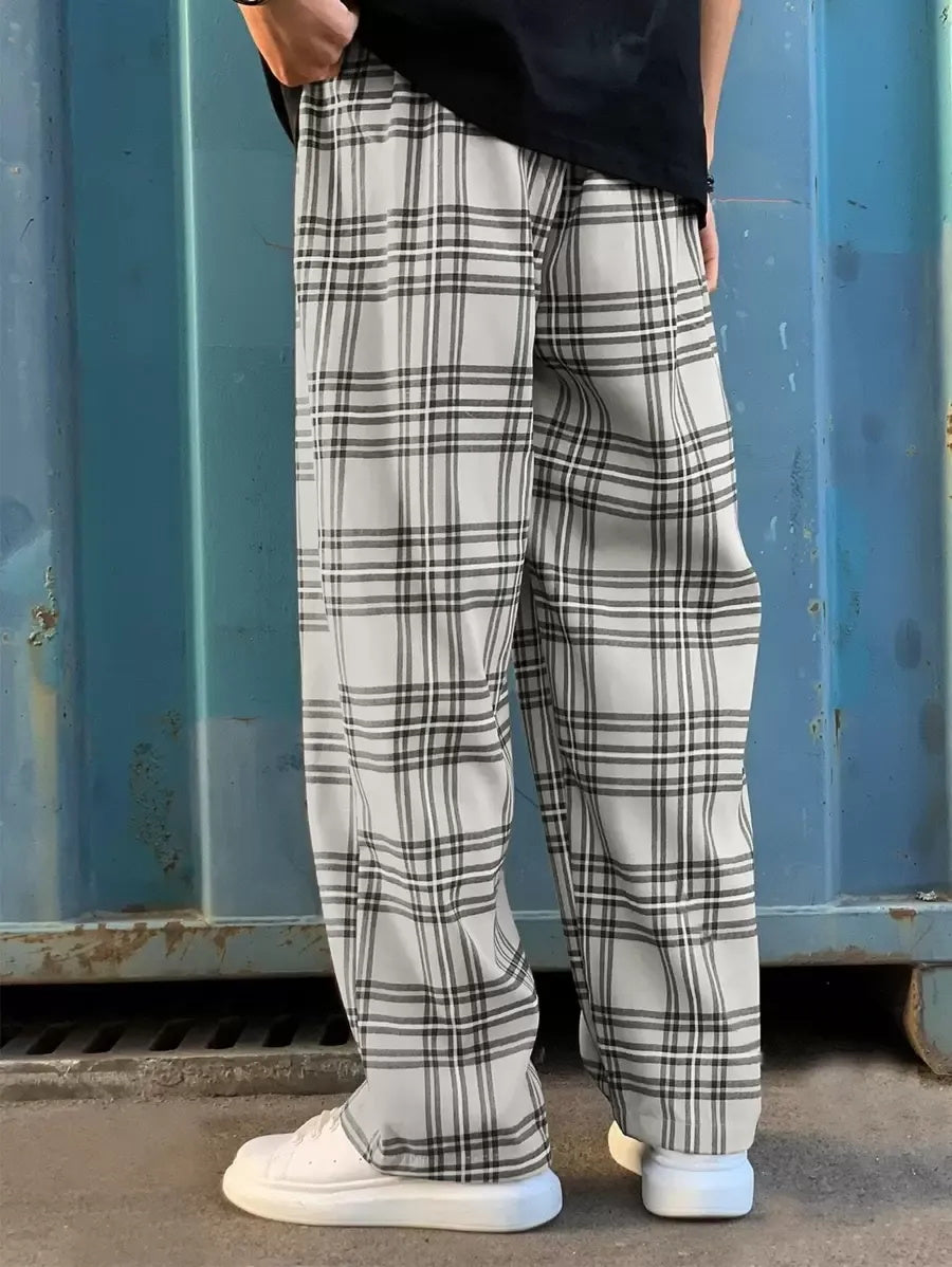 (L-10XL) Plus Size Men's Casual Loose Plaid Long Pants