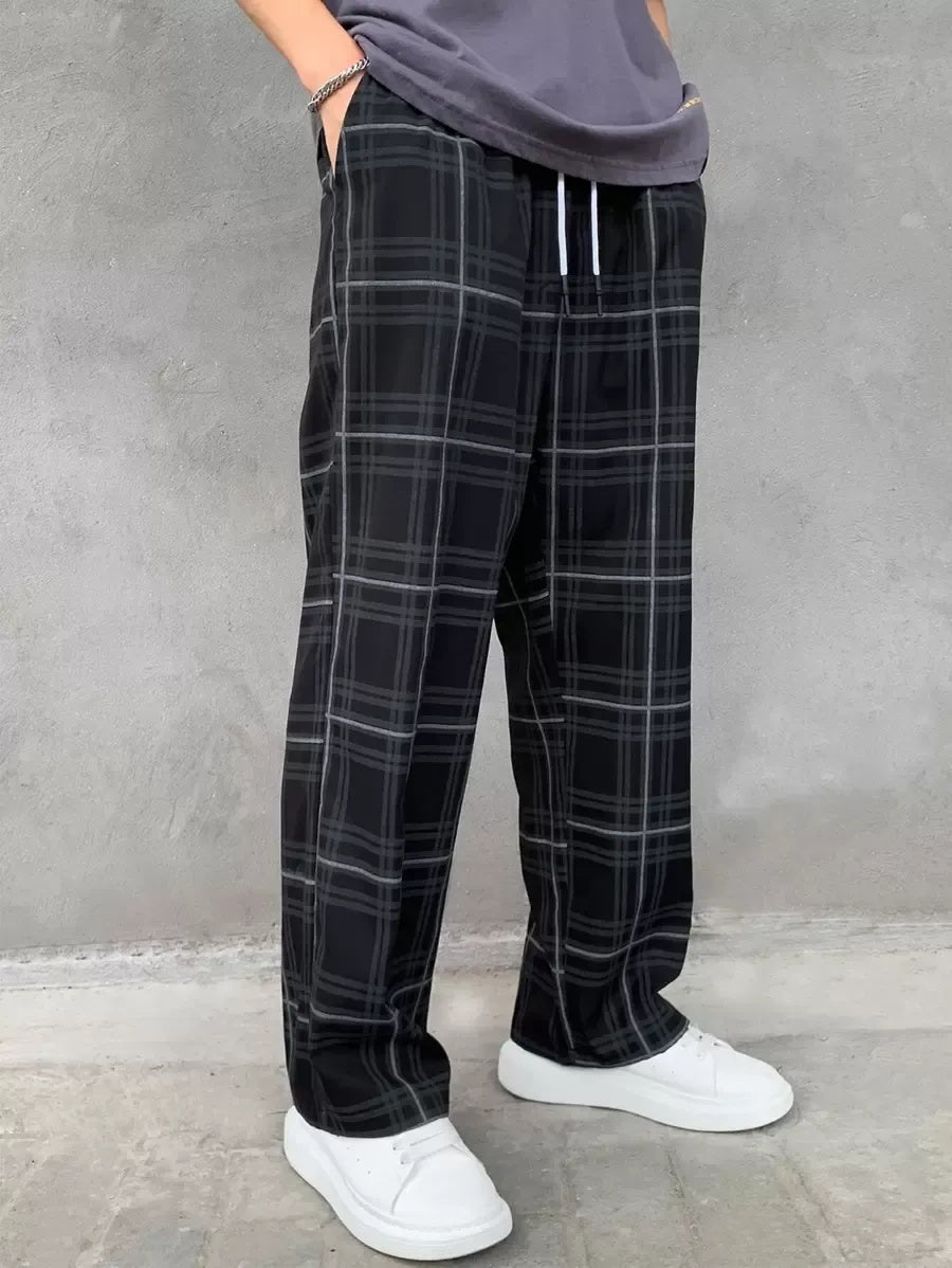 (L-10XL) Plus Size Men's Casual Loose Plaid Long Pants