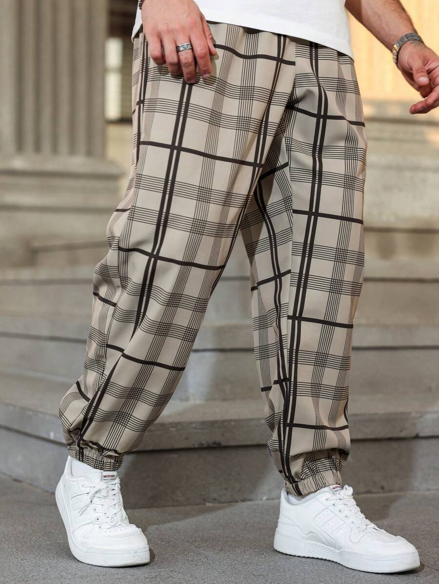 (L-10XL) Plus Size Men's Plaid Print Loose Casual Pants