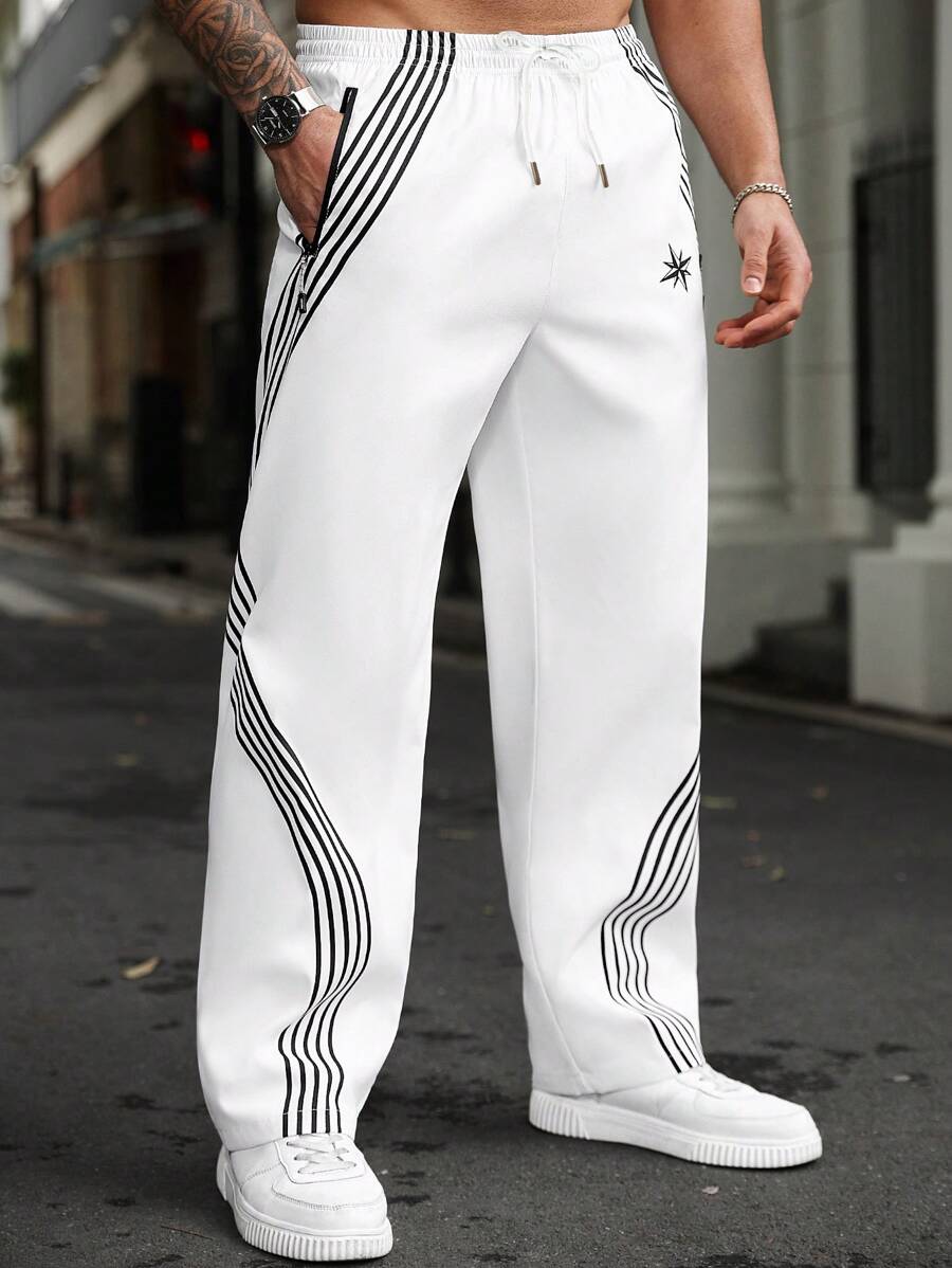 (L-10XL) Plus Size Men's Drawstring Waist Striped Loose Straight Leg Casual Pants