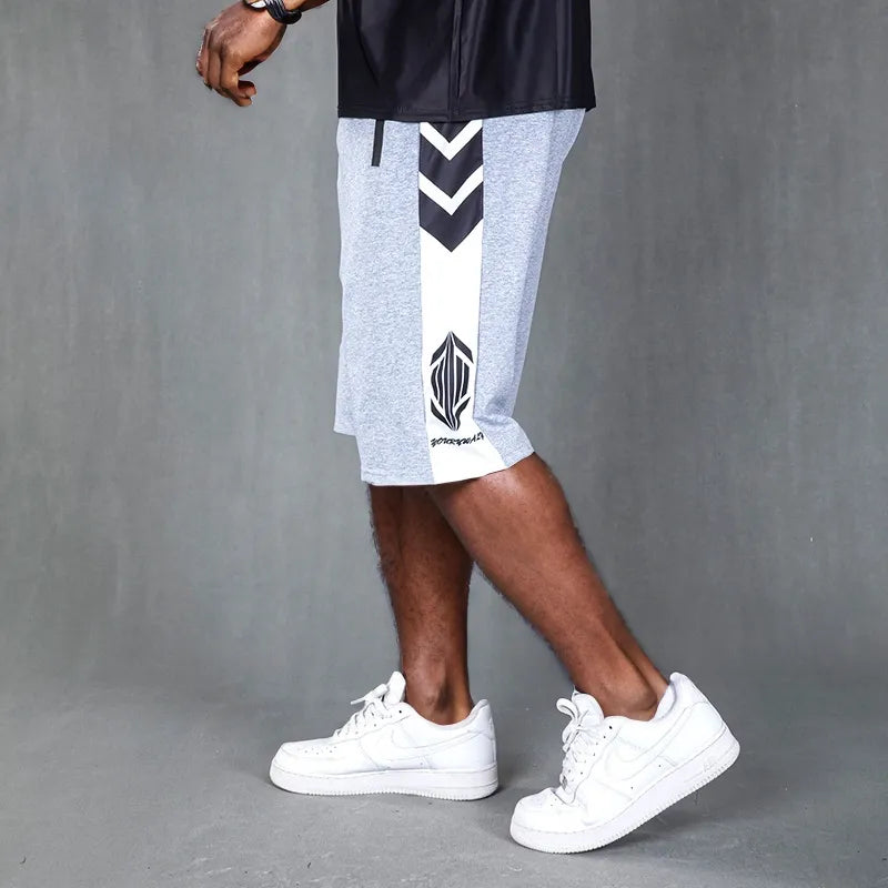 (L-10XL) Plus Size Men's High-Stretch White Arrow Pattern Shorts
