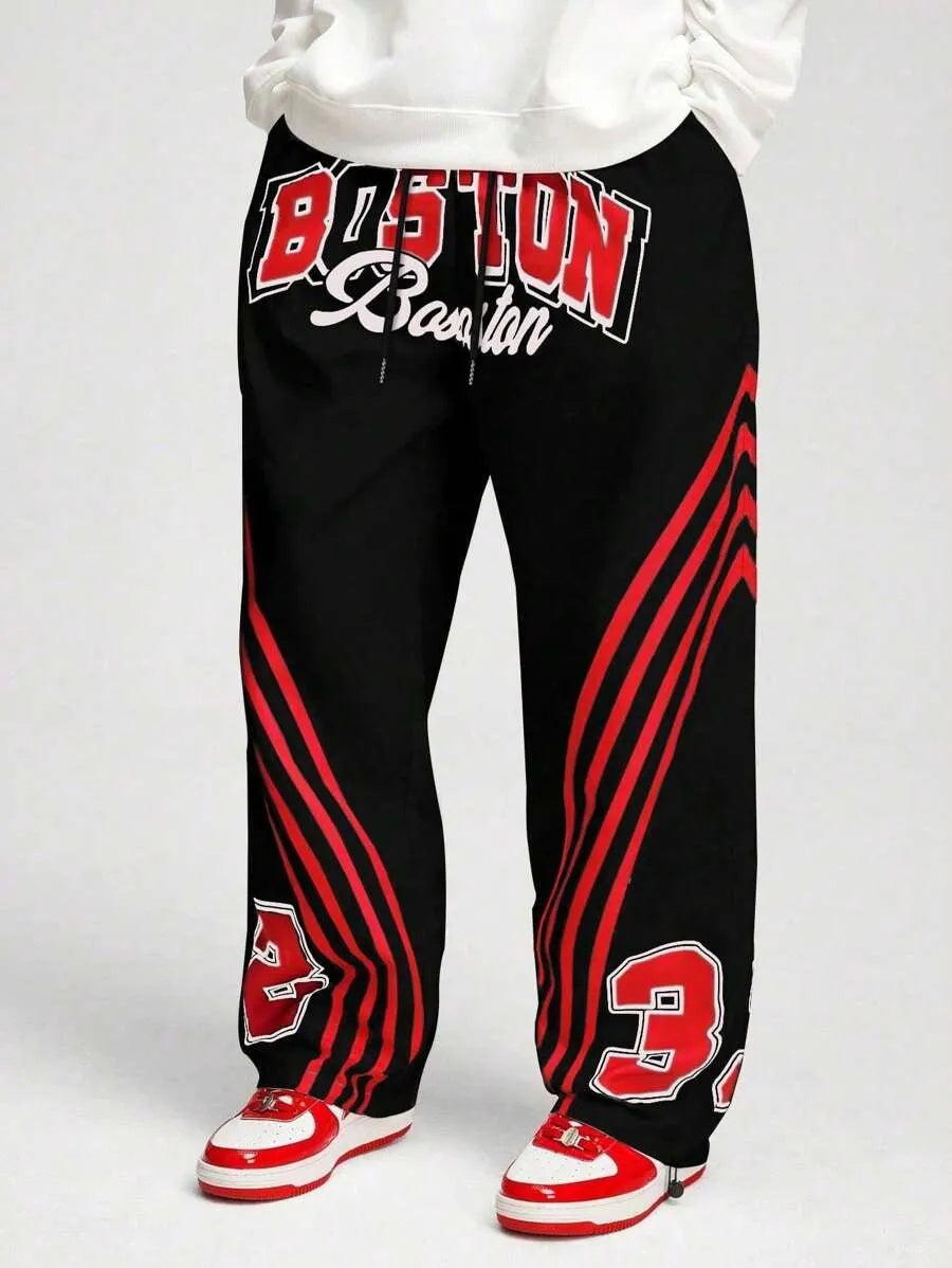 (L-10XL) Plus Size Men's Casual Simple Letter Print Long Pants