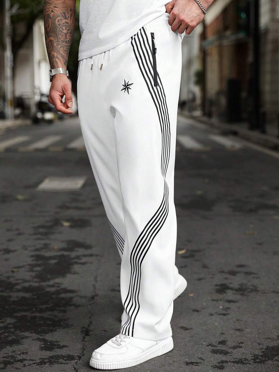(L-10XL) Plus Size Men's Drawstring Waist Striped Loose Straight Leg Casual Pants